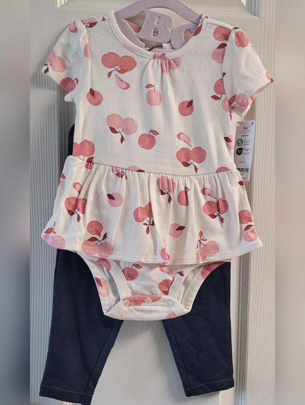 Baby Girls White Peplum Bodysuit with Pink Fruit Print By Carter's